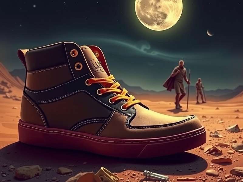 A pair of rugged tan leather boots on a sandy background, inspired by Dune game aesthetics