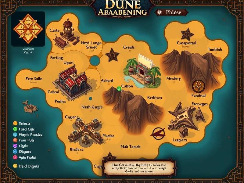 Dune Awakening gameplay screenshot showing desert base and ornithopter