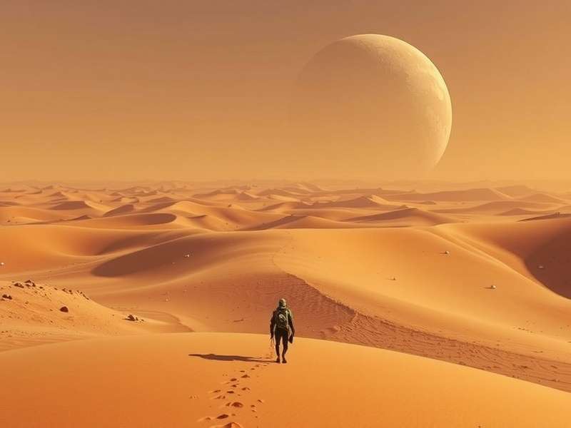 Dune Movie Poster showing a desert landscape with a giant sandworm