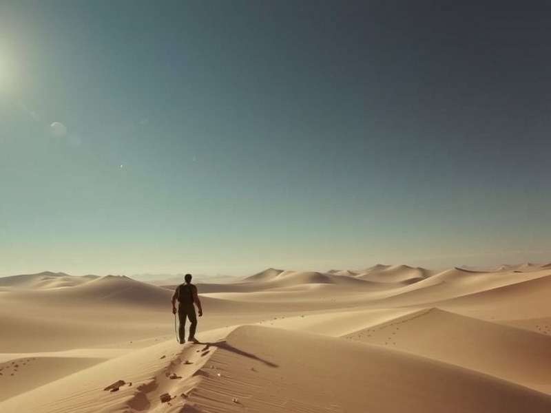A sweeping vista of stark sand dunes under a dramatic sky, evoking the scale of Arrakis in Villeneuve's Dune