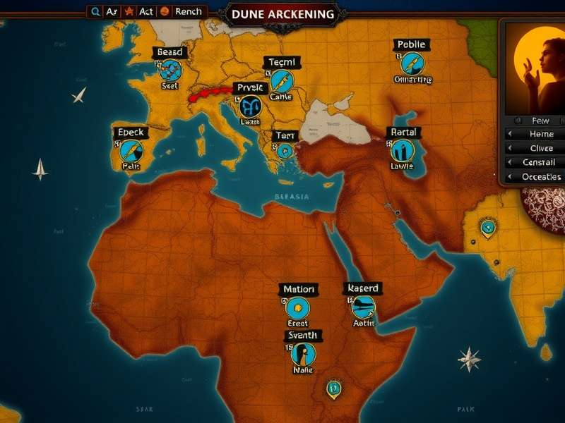 Dune Awakening Interactive Map showing desert landscape and resource markers