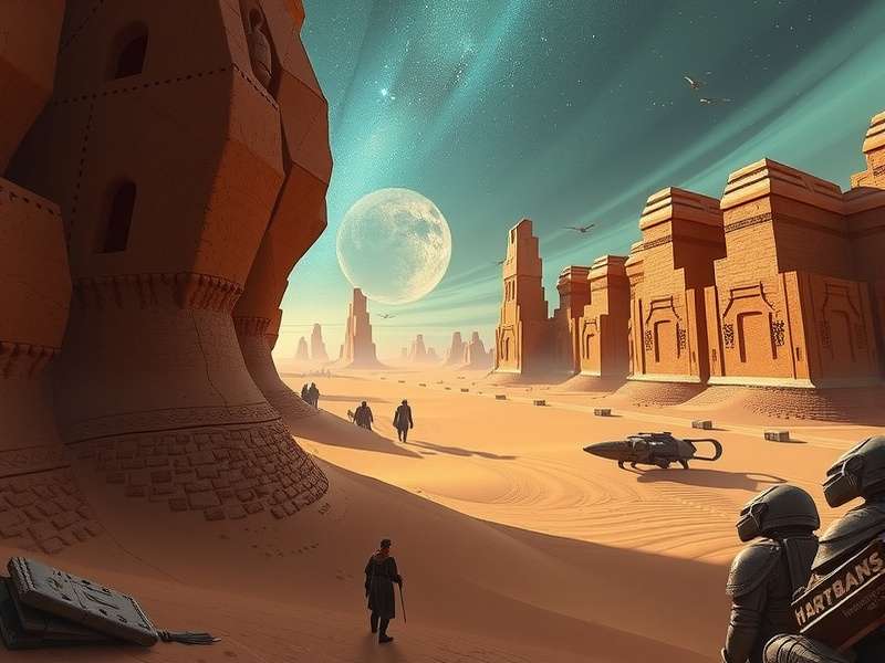 Collection of Dune books showing Frank Herbert's original novels with desert background