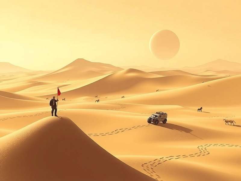 Dune game spice harvesting operation with harvesters and worker units