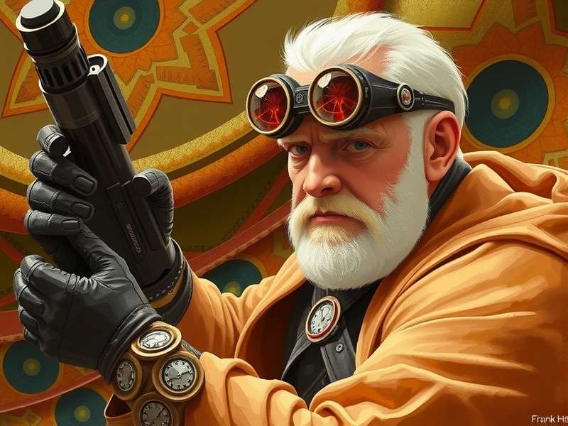 Frank Herbert portrait with desert landscape overlay