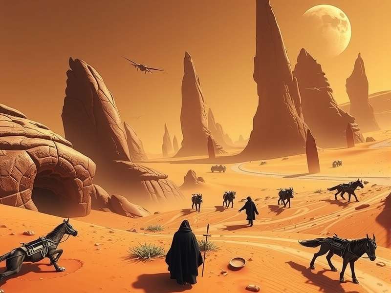 Desert landscape with spice harvesters on Arrakis