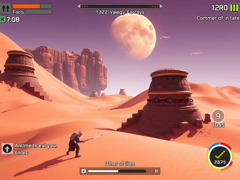 Dune Gameplay Video Screenshot showing vast desert landscape with a sandworm rising