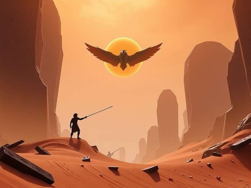 Screenshot from Dune Awakening gameplay trailer showing a character riding an ornithopter over the deserts of Arrakis