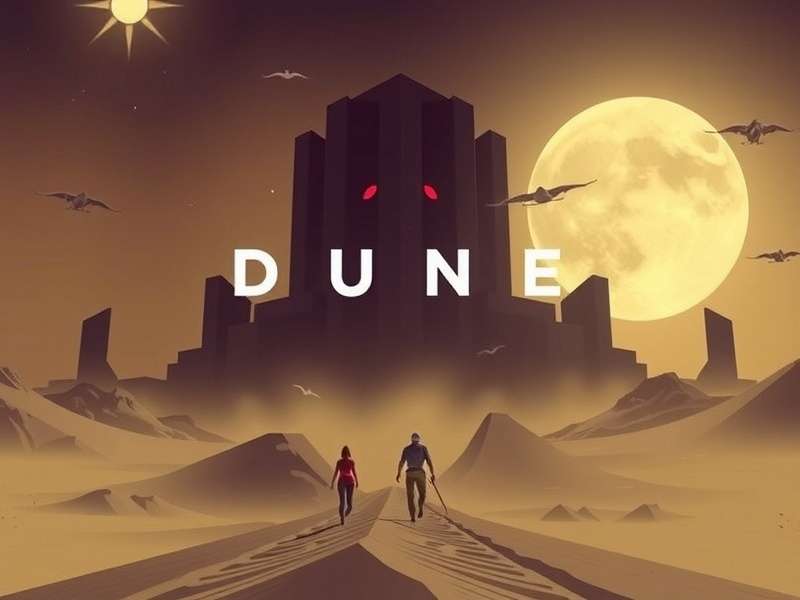 Dune game console release artwork showing Xbox and PlayStation controllers with Arrakis landscape