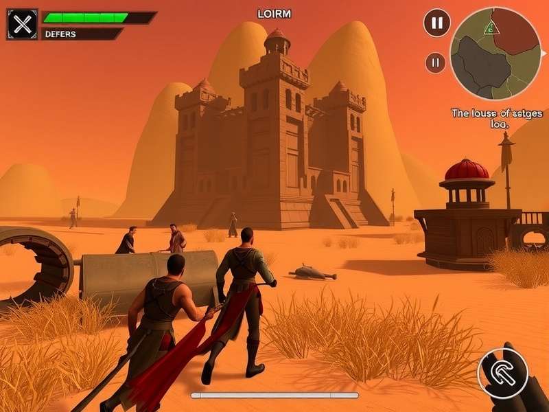 Epic PvP battle scene in the Dune desert with armored vehicles and infantry