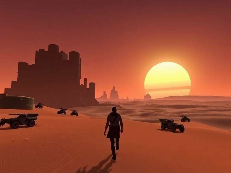 Dune Game Xbox Series X gameplay screenshot showing vast desert and ornithopter