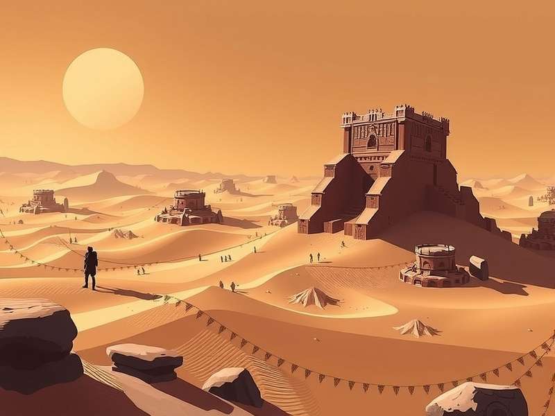 Screenshot from the new Dune game showing a character riding a sandworm at dusk