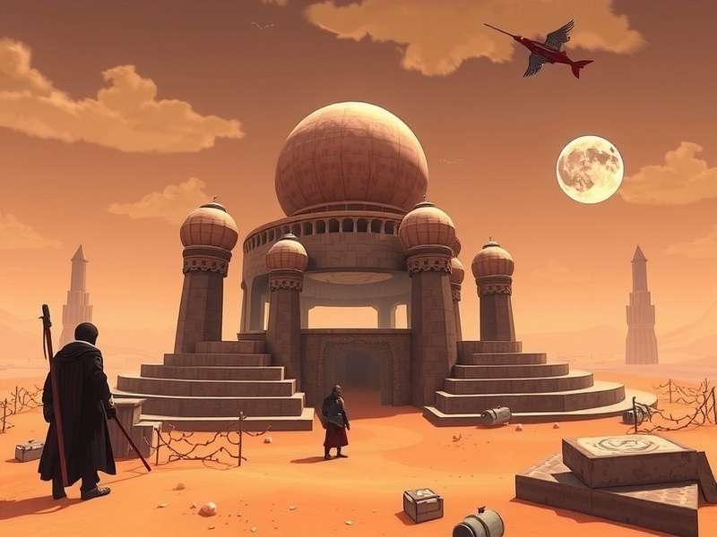 Artistic depiction of a sandworm emerging from dunes on Arrakis