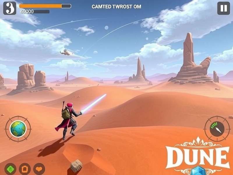 Dune mobile gameplay screenshot showing tactical map and spice harvesters on Arrakis