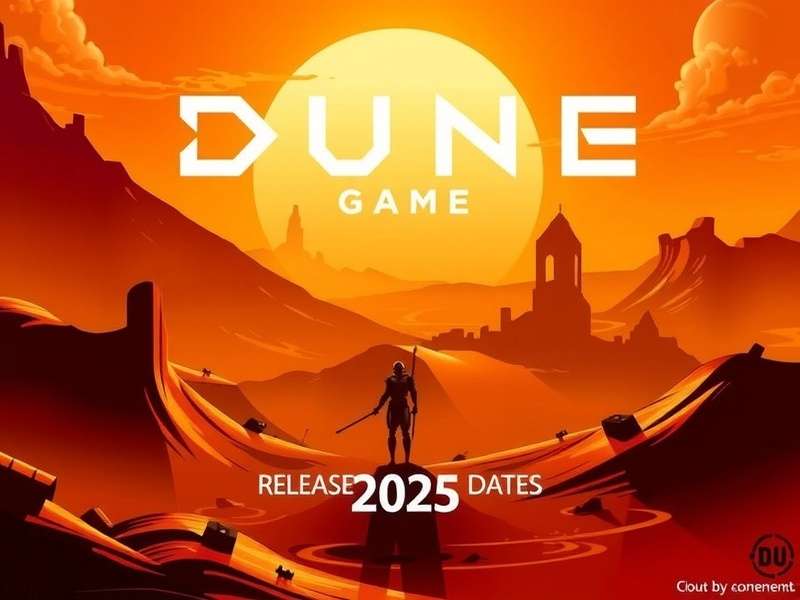Official promotional art for the 2025 Dune video game showing a sandworm emerging from the desert