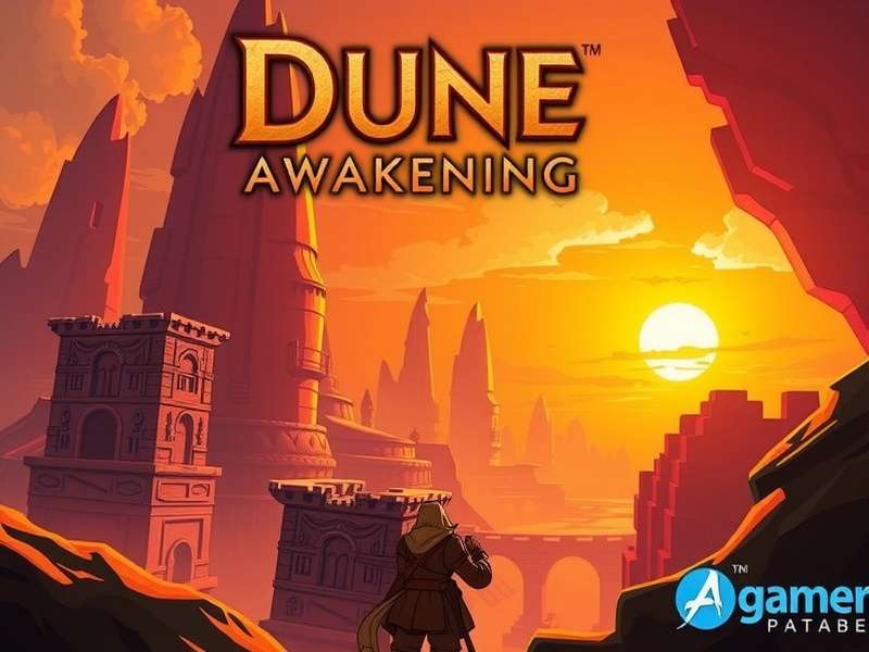 Dune Awakening concept art showcasing vast desert landscapes and a distant sandworm