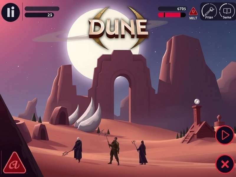 Official Dune Awakening key art showing a sandworm emerging from the desert with ornithopters in the sky