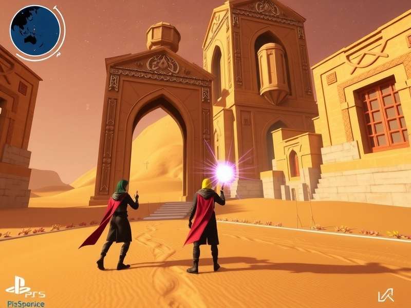 PS5 Dune Gameplay screenshot showcasing vast desert landscapes and a character in a stillsuit