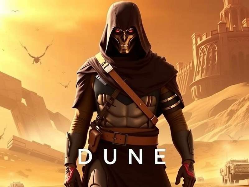 Desert landscape with a glowing sunset, evoking the world of Arrakis from Dune