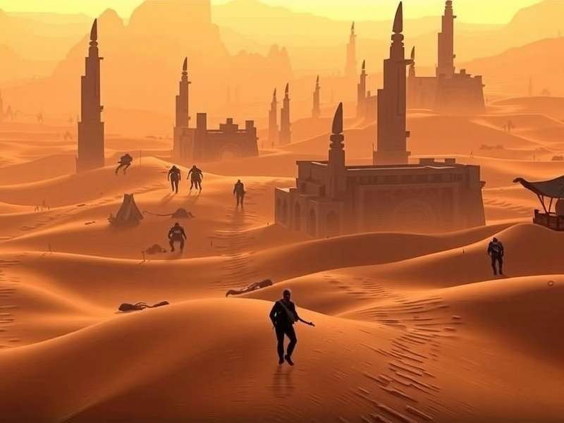Dune Game Pc 2024 – Arrakis landscape with sand dunes and spice glow