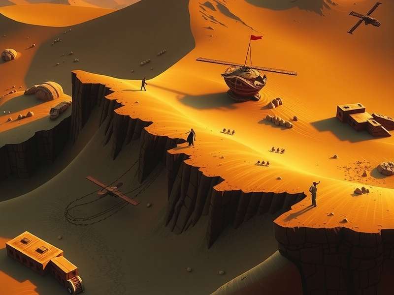 Arrakis desert landscape with massive sandworm approaching – new Dune game gameplay scene