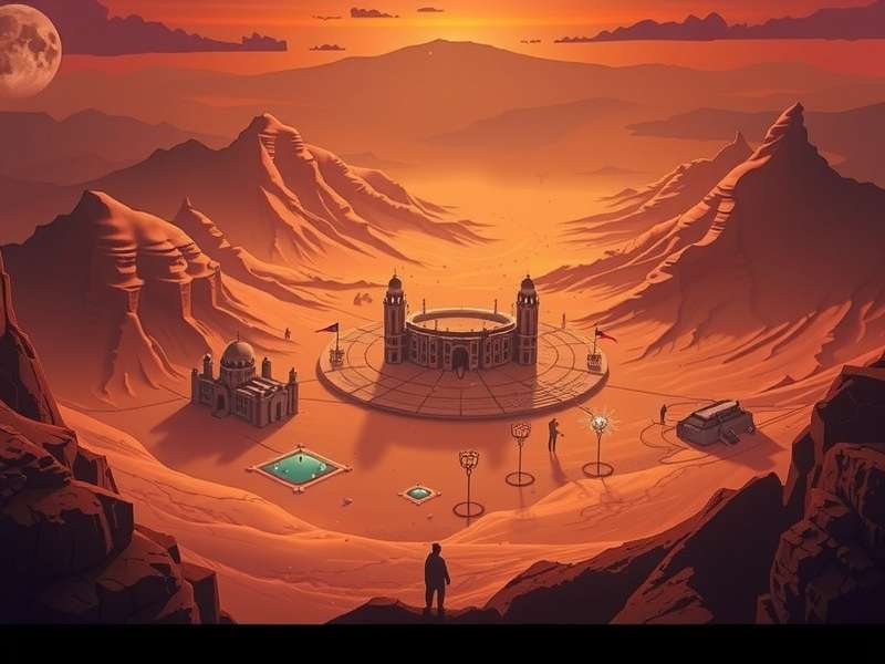 Panoramic view of the Deep Desert in Dune Awakening with towering dunes and spice haze