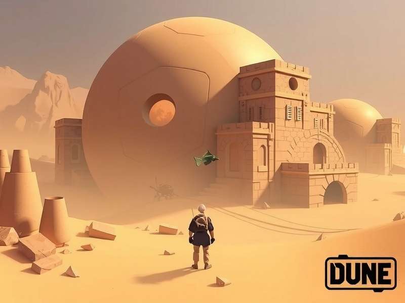 Dune Game Xbox X gameplay screenshot showing a spice harvester in the deep desert with ray-traced reflections