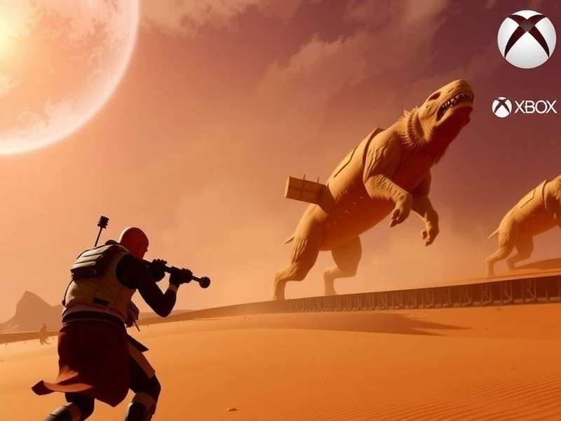 Dune Game Xbox Release – cinematic desert landscape with a sandworm silhouette
