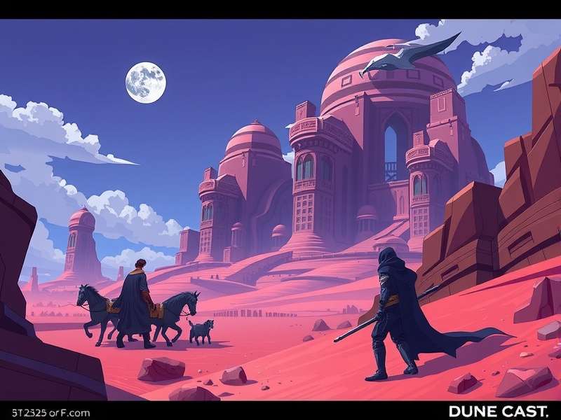 Dune Cast ensemble featuring Paul Atreides, Lady Jessica, Chani and the full character lineup