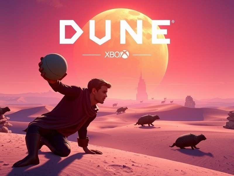 New Dune Game Xbox Release Date – epic desert landscape with sandworm silhouette and ornithopter