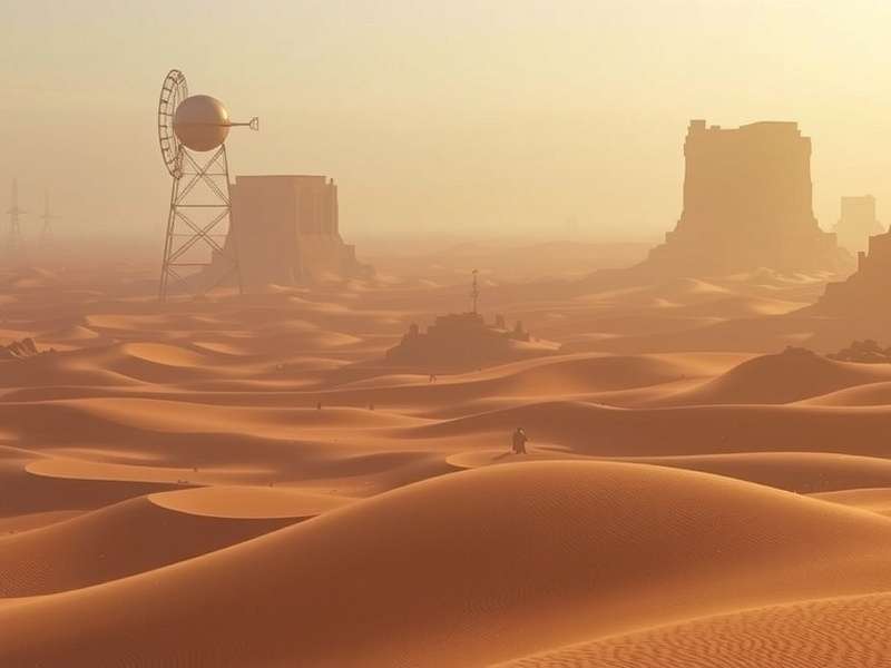 Dune Film — Epic desert landscape with ornithopters and sandworms, capturing the scale of Denis Villeneuve's adaptation.