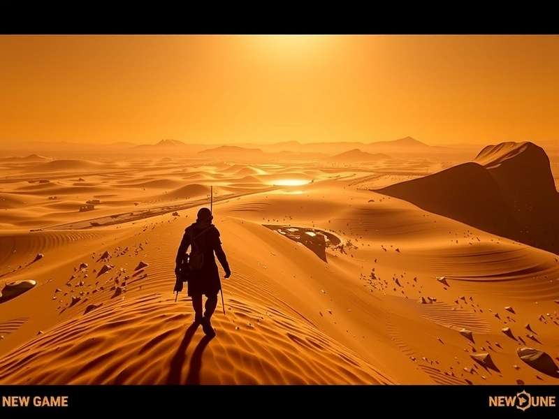New Dune Game Trailer key art featuring sandworms and ornithopters over the desert of Arrakis