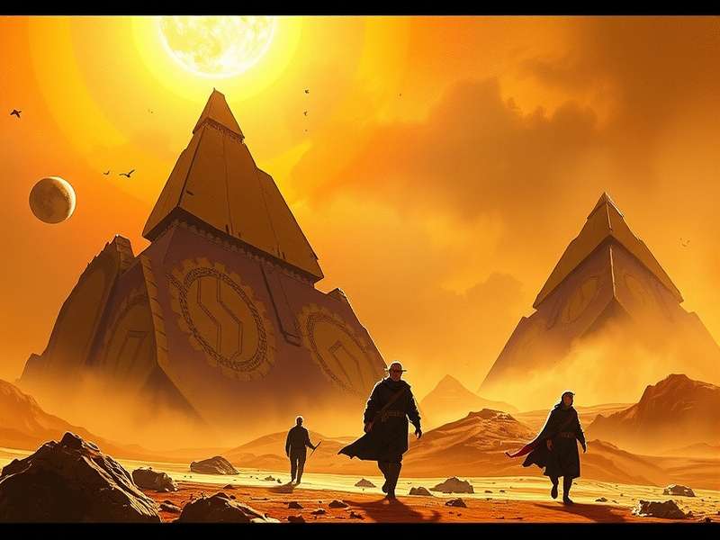 Film Dune epic desert landscape with spice harvester silhouette
