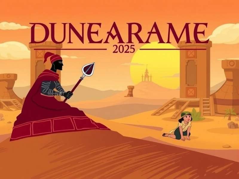 Dune Game 2025 ornithopter flying over deep desert with sandworm silhouette